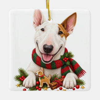 ADORNO DE CERÁMICA PERRO BULL TERRIER DE NAVIDAD DE COLOR ADORABLE