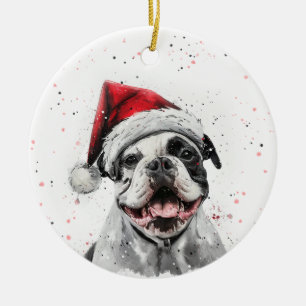 Adorno De Cerámica Perro Bulldog Americano Navidad Personalizado