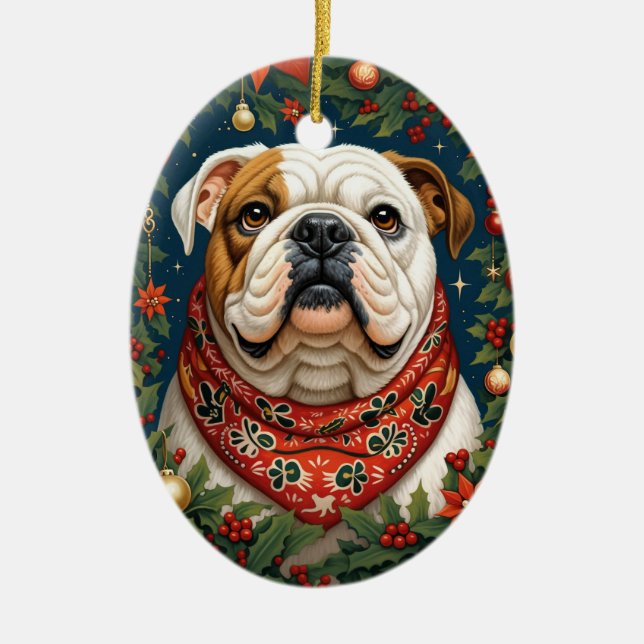 Adorno De Cerámica Perro Bulldog inglés navidades (Frente)