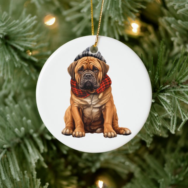 Adorno De Cerámica Perro Bullmastiff Personalizado (Árbol)
