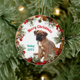 Adorno De Cerámica Perro Cachorro Personalizado Feliz Navidad