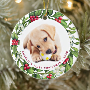 Adorno De Cerámica Perro cachorro primer Personalizado de Navidad 2 M
