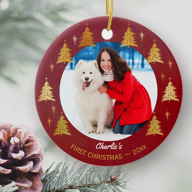 Adorno De Cerámica Perro cachorro primer Personalizado de Navidad Mas (Christmas photo ornament for your dog's first christmas with you)
