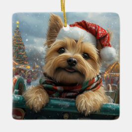 Adorno De Cerámica Perro Cairn Terrier Montaña Rusa Navidad