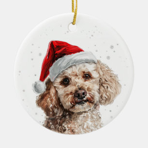 Adorno De Cerámica Perro Caniche Navidad Personalizado