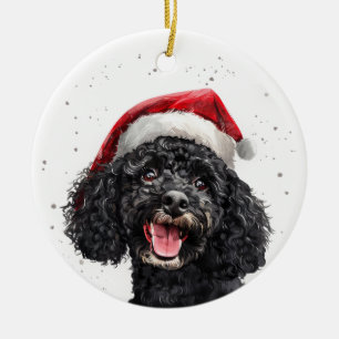 Adorno De Cerámica Perro Caniche Negro Navidad Personalizado