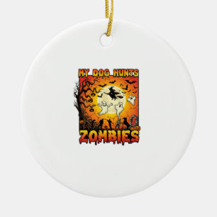 Adorno De Cerámica Perro Caza Zombies Halloween Fantasmas Bruja Luna