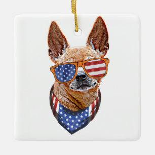 Adorno De Cerámica Perro Chihuahua USA Independencia Americana 4 de J