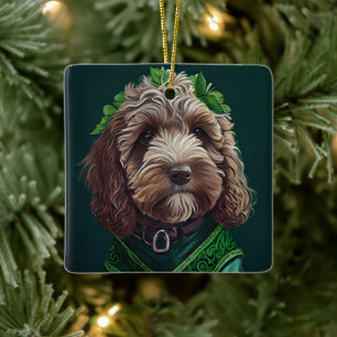 Adorno De Cerámica Perro Cockapoo con vestido de San Patricio
