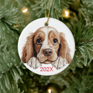 Adorno De Cerámica Perro Cocker de Navidad Personalizado