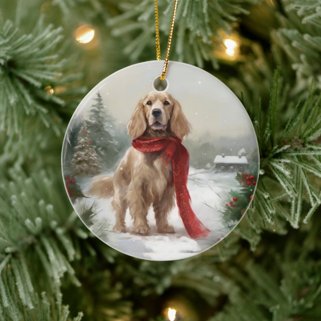 Adorno De Cerámica Perro Cocker Spaniel en Navidades de Nieve (Árbol)