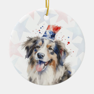 Adorno De Cerámica Perro Collie, 4 de julio Personalizado