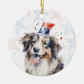 Adorno De Cerámica Perro Collie, 4 de julio Personalizado