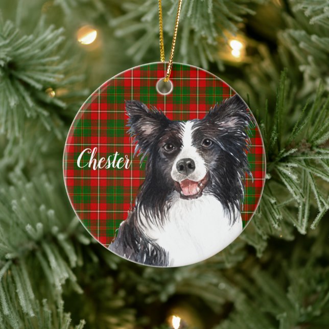 Adorno De Cerámica Perro collie de borde personalizado (Árbol)