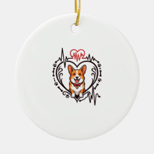 Adorno De Cerámica Perro Corgi Corazón Latido Ekg Corbata Patas
