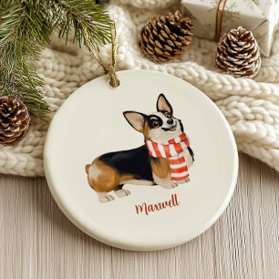 Adorno De Cerámica Perro Corgi Navidad