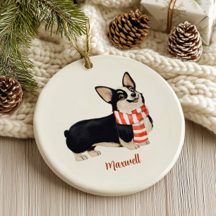 Adorno De Cerámica Perro Corgi Navidad
