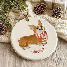 Adorno De Cerámica Perro Corgi Navidad