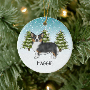 Adorno De Cerámica Perro Corgi Pembroke Tricolor Negro Navidad de Inv