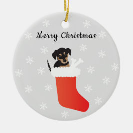 Adorno De Cerámica Perro Cuerdo En Un Salto De Nieve.