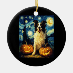 Adorno De Cerámica Perro Cute Border Collie Halloween Jack O Lantern