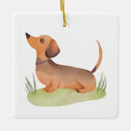 Adorno De Cerámica Perro Dachshund | Acuarela de mascota de perro