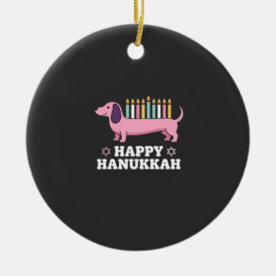 Adorno De Cerámica Perro Dachshund feliz Hanukkah