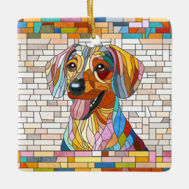 Adorno De Cerámica Perro Dachshund - mosaico doxie-colorido (Anverso)