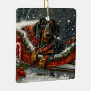 Adorno De Cerámica Perro Dachshund Navideño Festivo