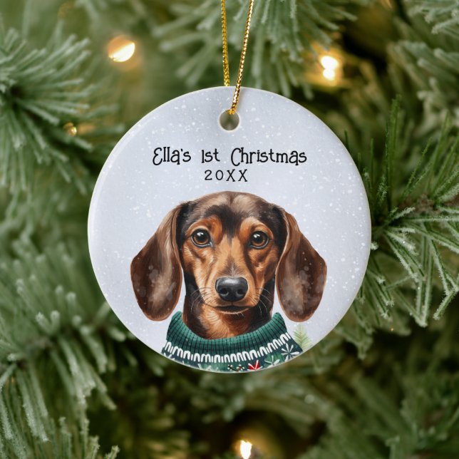 Adorno De Cerámica Perro Dachshund personalizado (Árbol)