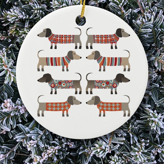 Adorno De Cerámica Perro Dachshund Sausage (Dachshund Wiener Sausage Dog fun  ceramic Christmas ornament)