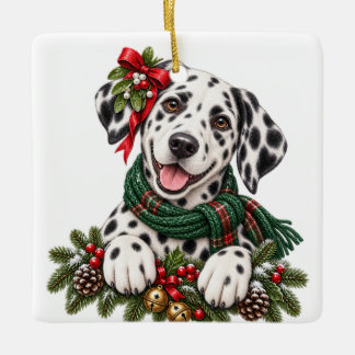 ADORNO DE CERÁMICA PERRO DALMATA DE NAVIDAD ADORABLE MONO