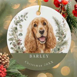 Adorno De Cerámica Perro de agua inglés Cocker Spaniel Navidad acuare