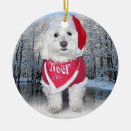 Adorno De Cerámica Perro de Bichon Frise del navidad