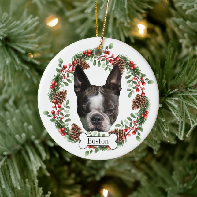 Adorno De Cerámica Perro de Boston Terrier (Árbol)