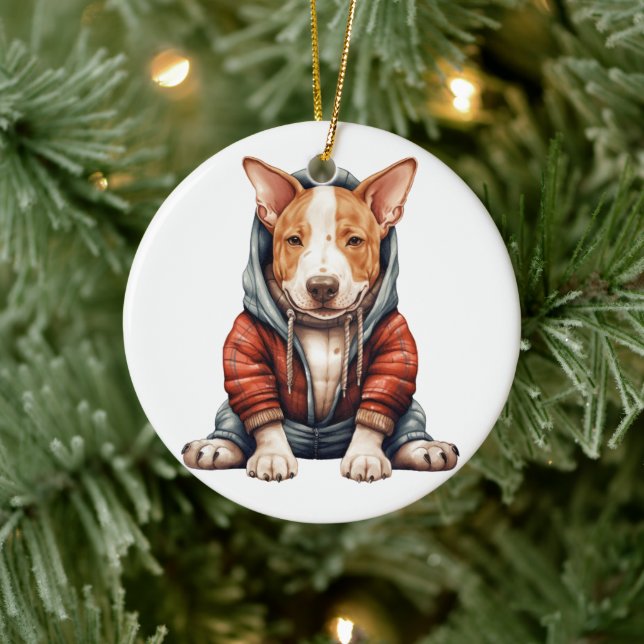 Adorno De Cerámica Perro de Bull Terrier Personalizado (Árbol)