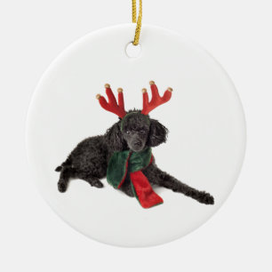 Adorno De Cerámica Perro de caniche negro de juguete del navidad