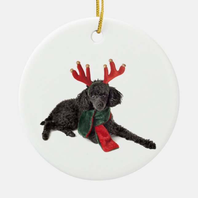 Adorno De Cerámica Perro de caniche negro de juguete del navidad (Frente)