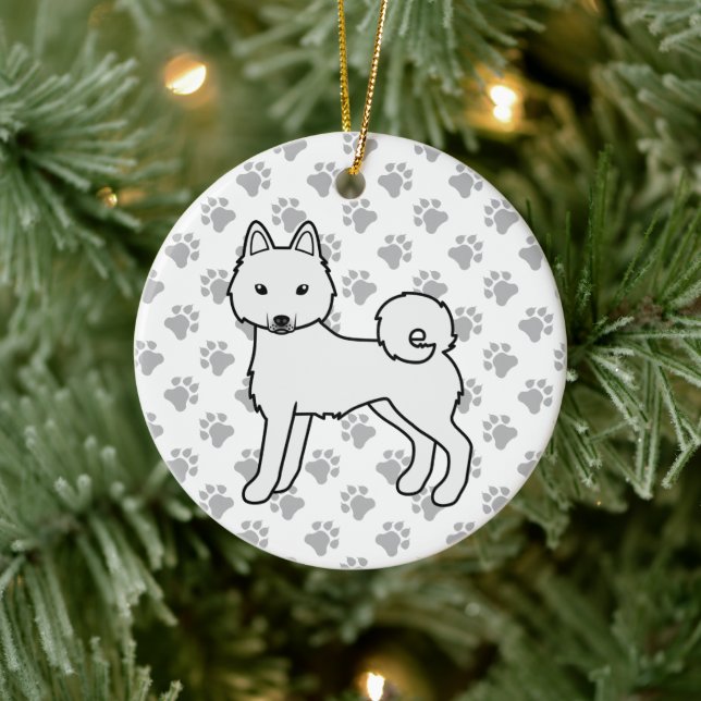 Adorno De Cerámica Perro de caricatura blanco alasqués Klee Kai (Árbol)
