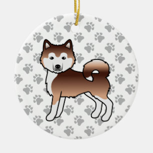 Adorno De Cerámica Perro de caricatura malamute rojo alasqués