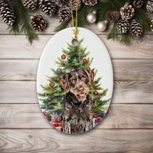 Adorno De Cerámica Perro de caza alemán de pelo duro Navidad