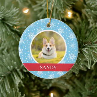 Adorno De Cerámica Perro de copo de nieve azul