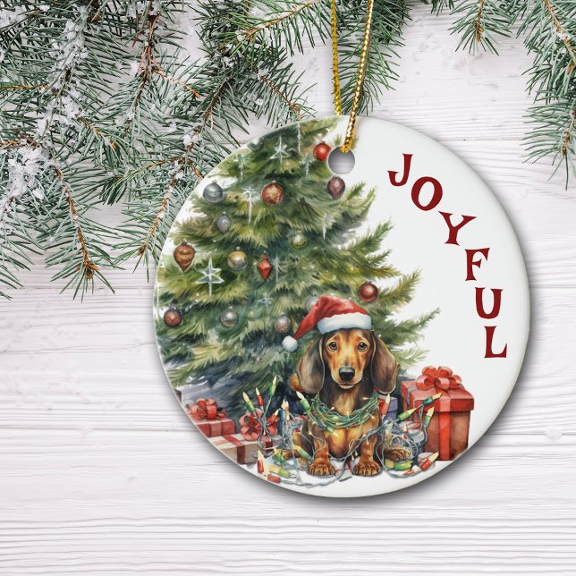 Adorno De Cerámica Perro de Dachshund rojo curado envuelto en luces N (Subido por el creador)
