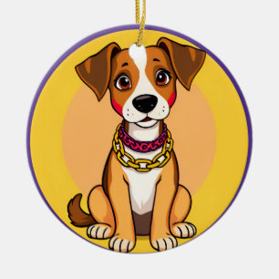 Adorno De Cerámica Perro de dibujos animados adorable que lleva una c