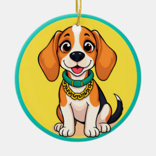 Adorno De Cerámica Perro de dibujos animados adorable sonriendo alegr