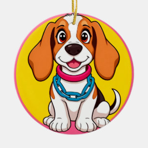 Adorno De Cerámica Perro de dibujos animados adorable sonriendo alegr