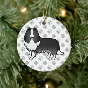 Adorno De Cerámica Perro de dibujos animados Bi-Black Shetland Sheepd