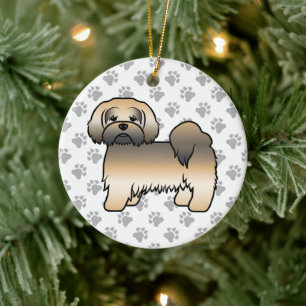 Adorno De Cerámica Perro de dibujos animados Lhasa Apso Sable Dorado