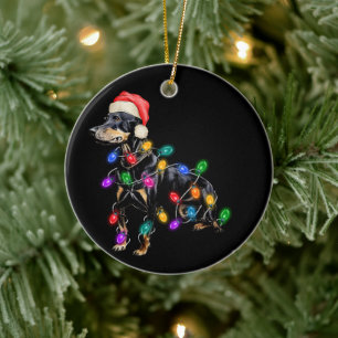Adorno De Cerámica Perro de Feliz Navidad Enredado en Luces