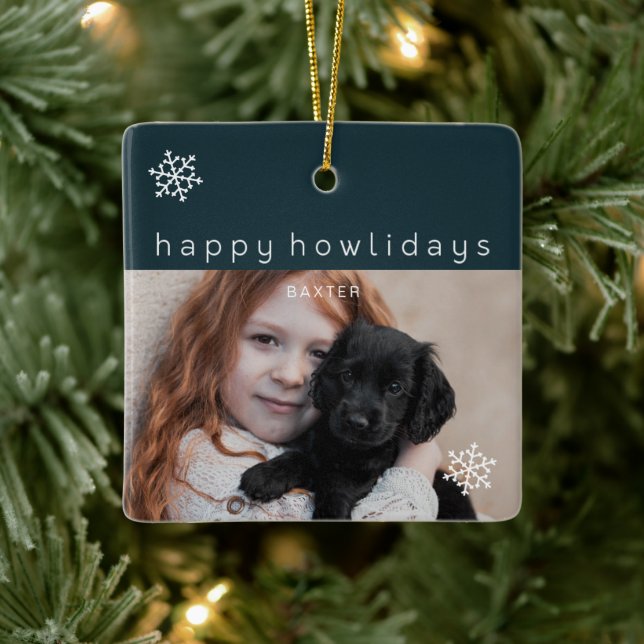 Adorno De Cerámica Perro de fotos azul feliz de Howlidays (Árbol)